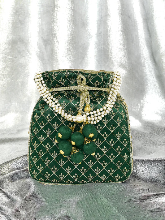 Stylish Glamour Grasp Potli Bag - Green