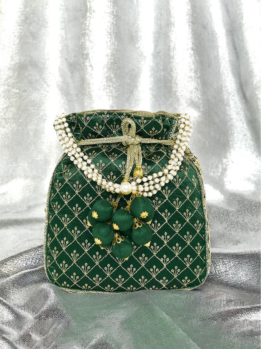Stylish Glamour Grasp Potli Bag - Green