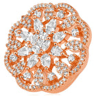 Regal Radiance Statement CZ Ring by Peora. Rose gold-plating adjustable ring, geometric floral pattern with cubic zirconia.