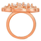 Regal Radiance Statement CZ Ring by Peora. Rose gold-plating adjustable ring, geometric floral pattern with cubic zirconia.