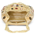 Gold potli bag named Embellished Ethnic Potli with Pearls, featuring faux emerald detailing and soft fabric texture | Peora
