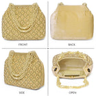 Gold potli bag named Vintage Pearl Embellished Potli, featuring faux pearl detailing and soft fabric texture | Peora
