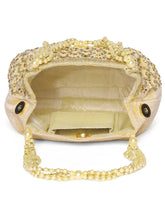 Gold potli bag named Vintage Pearl Embellished Potli, featuring faux pearl detailing and soft fabric texture | Peora
