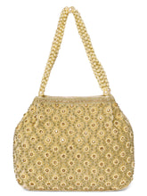 Gold potli bag named Vintage Pearl Embellished Potli, featuring faux pearl detailing and soft fabric texture | Peora
