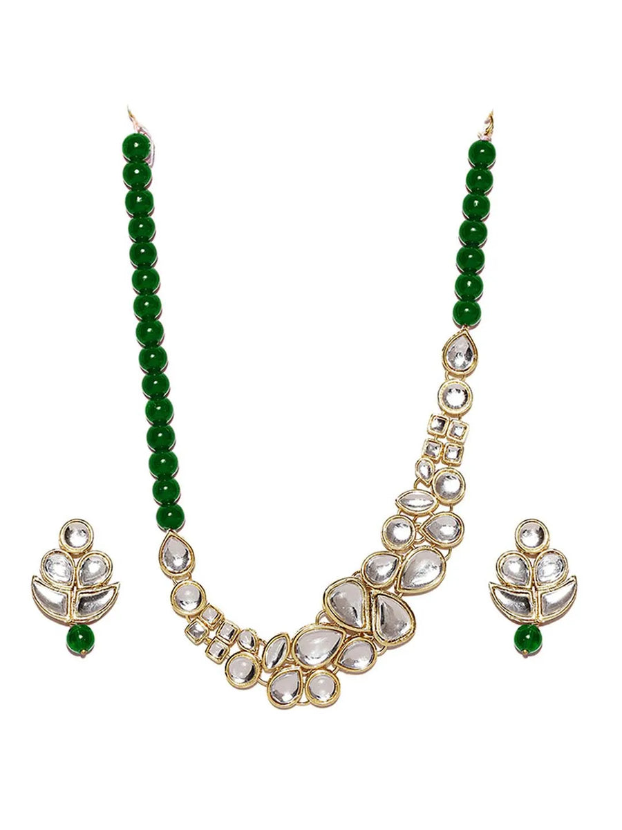 Regal Faux Pearl Kundan Necklace Set - Green