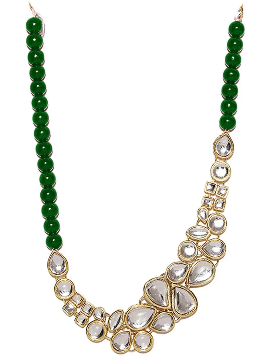 Regal Faux Pearl Kundan Necklace Set - Green