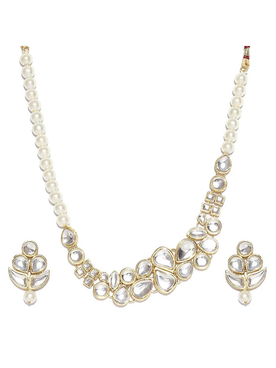 Regal Faux Pearl Kundan Necklace Set - White
