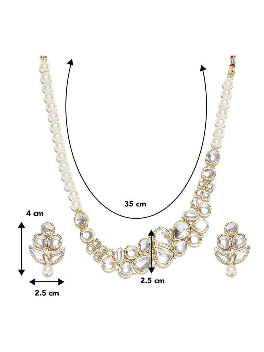 Regal Faux Pearl Kundan Necklace Set - White
