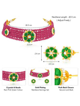 Rani Pink Green choker earring set crafted from alloy, adorned with crystals & beads for an elegant, timeless look | Peora
