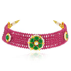 Rani Pink Green choker earring set crafted from alloy, adorned with crystals & beads for an elegant, timeless look | Peora
