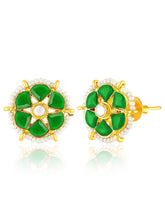 Rani Pink Green choker earring set crafted from alloy, adorned with crystals & beads for an elegant, timeless look | Peora
