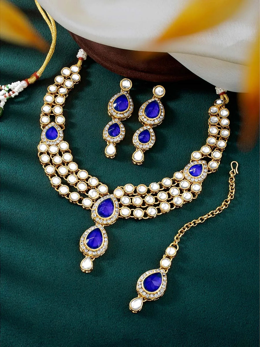 Majesty Kundan Long Necklace Set - Blue