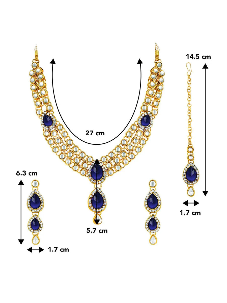 Majesty Kundan Long Necklace Set - Blue