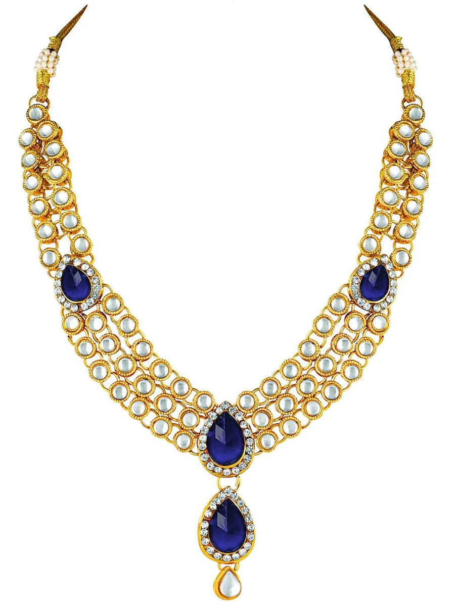 Majesty Kundan Long Necklace Set - Blue