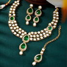 Majesty Kundan Long Necklace Set - Green