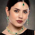 Majesty Kundan Long Necklace Set - Green