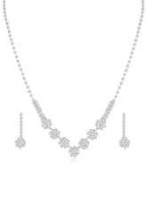 Silver necklace earrings set crafted from alloy, adorned with crystals & cubic zirconia for an elegant, timeless look | Peora
