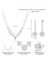 Silver necklace earrings set crafted from alloy, adorned with crystals & cubic zirconia for an elegant, timeless look | Peora
