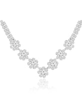 Silver necklace earrings set crafted from alloy, adorned with crystals & cubic zirconia for an elegant, timeless look | Peora
