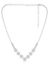 Silver necklace earrings set crafted from alloy, adorned with crystals & cubic zirconia for an elegant, timeless look | Peora
