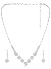 Silver necklace earrings set crafted from alloy, adorned with crystals & cubic zirconia for an elegant, timeless look | Peora

