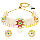White choker earring set crafted from alloy, adorned with crystals & beads for an elegant, timeless look | Peora
