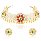 White choker earring set crafted from alloy, adorned with crystals & beads for an elegant, timeless look | Peora
