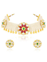 White choker earring set crafted from alloy, adorned with crystals & beads for an elegant, timeless look | Peora
