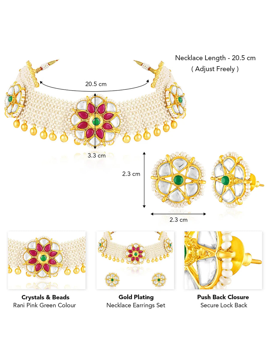 White choker earring set crafted from alloy, adorned with crystals & beads for an elegant, timeless look | Peora
