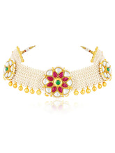 White choker earring set crafted from alloy, adorned with crystals & beads for an elegant, timeless look | Peora
