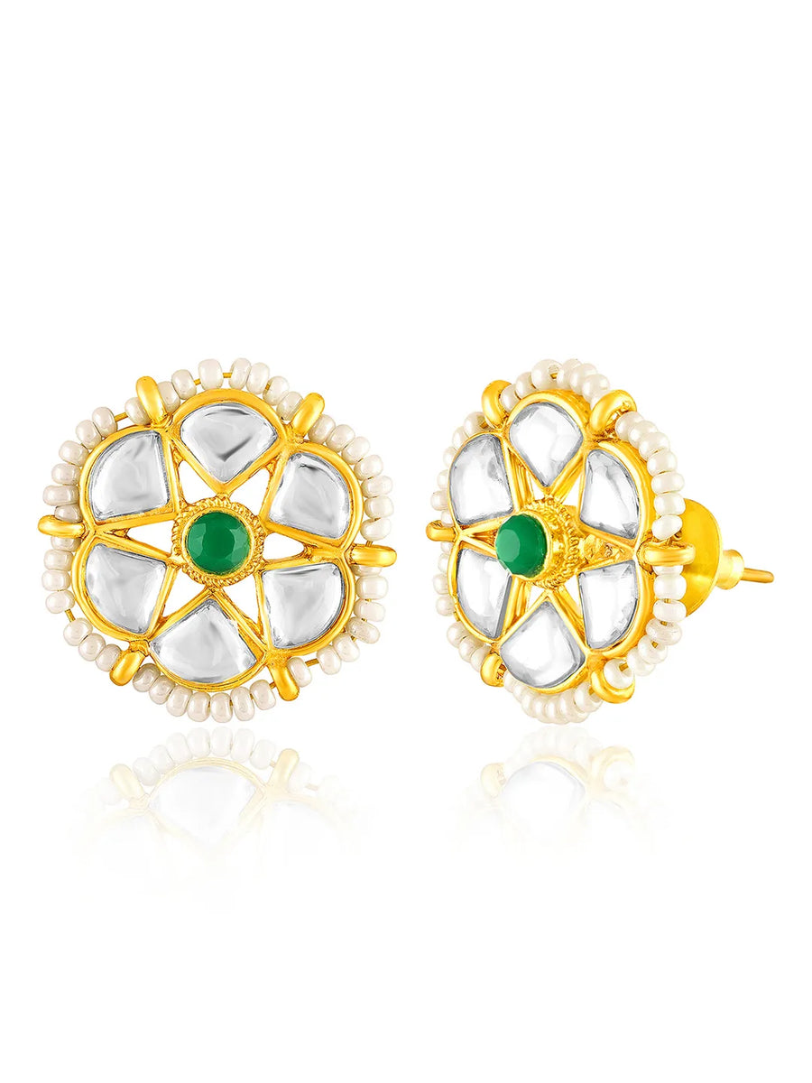 White choker earring set crafted from alloy, adorned with crystals & beads for an elegant, timeless look | Peora
