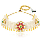 White choker earring set crafted from alloy, adorned with crystals & beads for an elegant, timeless look | Peora
