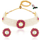 Rani Pink choker earring set crafted from alloy, adorned with crystals & beads for an elegant, timeless look | Peora
