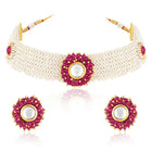 Rani Pink choker earring set crafted from alloy, adorned with crystals & beads for an elegant, timeless look | Peora

