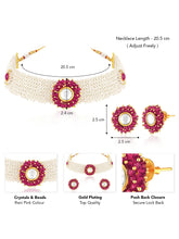 Rani Pink choker earring set crafted from alloy, adorned with crystals & beads for an elegant, timeless look | Peora
