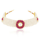 Rani Pink choker earring set crafted from alloy, adorned with crystals & beads for an elegant, timeless look | Peora
