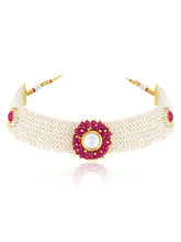 Rani Pink choker earring set crafted from alloy, adorned with crystals & beads for an elegant, timeless look | Peora
