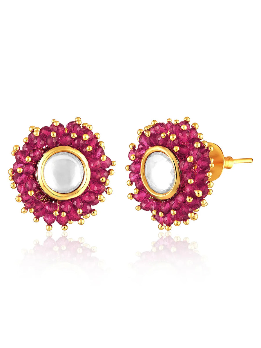 Rani Pink choker earring set crafted from alloy, adorned with crystals & beads for an elegant, timeless look | Peora
