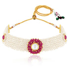 Rani Pink choker earring set crafted from alloy, adorned with crystals & beads for an elegant, timeless look | Peora

