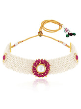 Rani Pink choker earring set crafted from alloy, adorned with crystals & beads for an elegant, timeless look | Peora

