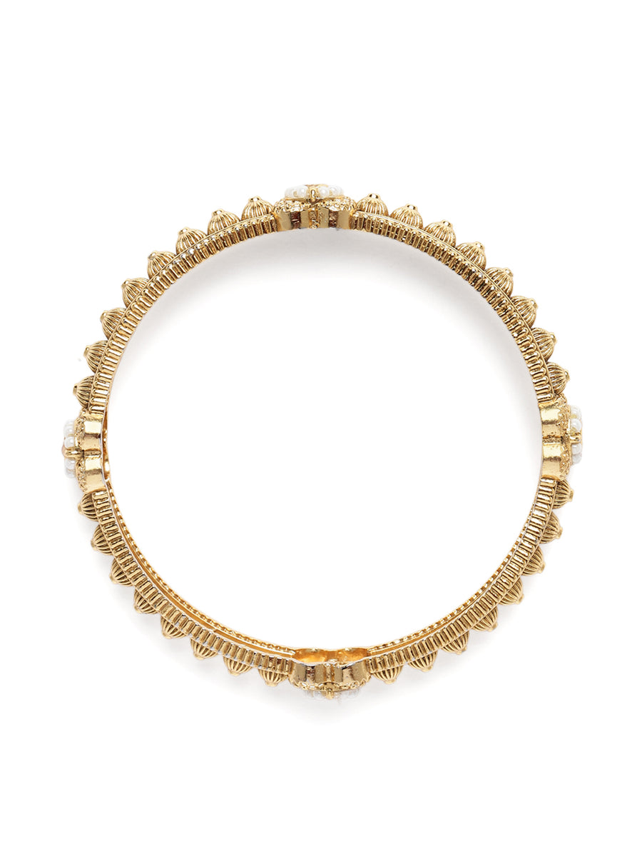 Heritage Sculpted Temple Bangle Set in Gold - Rani Pink Green featuring Faux Kundan bangle set 
