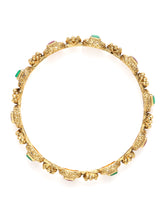 Heritage Style Floral Motif Bangle Set in Gold - Rani Pink Green featuring Faux Kundan bangle set 
