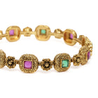 Heritage Style Floral Motif Bangle Set in Gold - Rani Pink Green featuring Faux Kundan bangle set 
