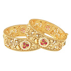 Gold - Rani Pink Green bangles crafted from brass, adorned with faux ruby for an elegant, timeless look | Peora

