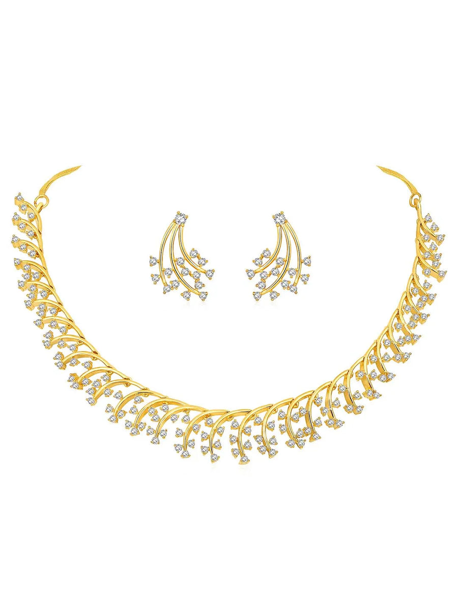 Gilded Floral Fantasy CZ Jewellery Set. A set of gold floral design CZ jewellery, with pair of earrings.