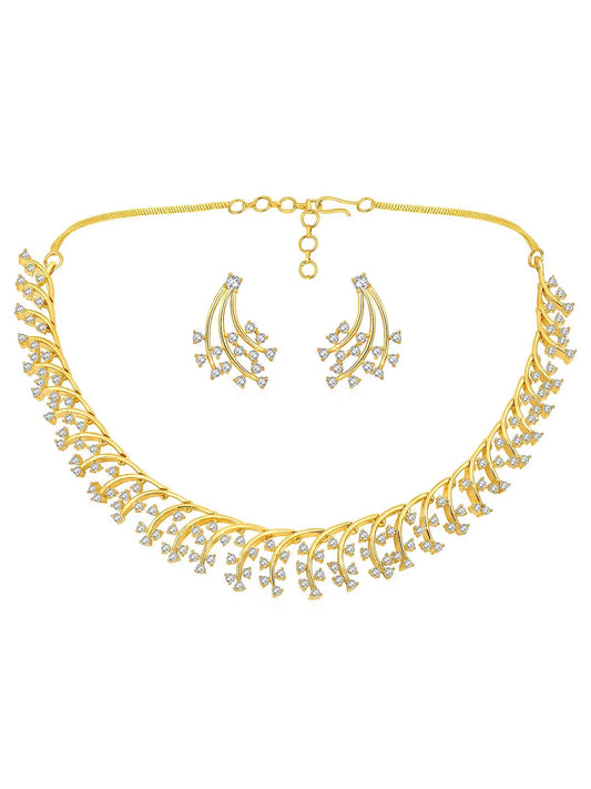 Gilded Floral Fantasy CZ Jewellery Set. A set of gold floral design CZ jewellery, with pair of earrings.