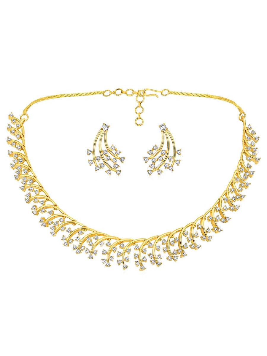 Gilded Floral Fantasy CZ Jewellery Set. A set of gold floral design CZ jewellery, with pair of earrings.