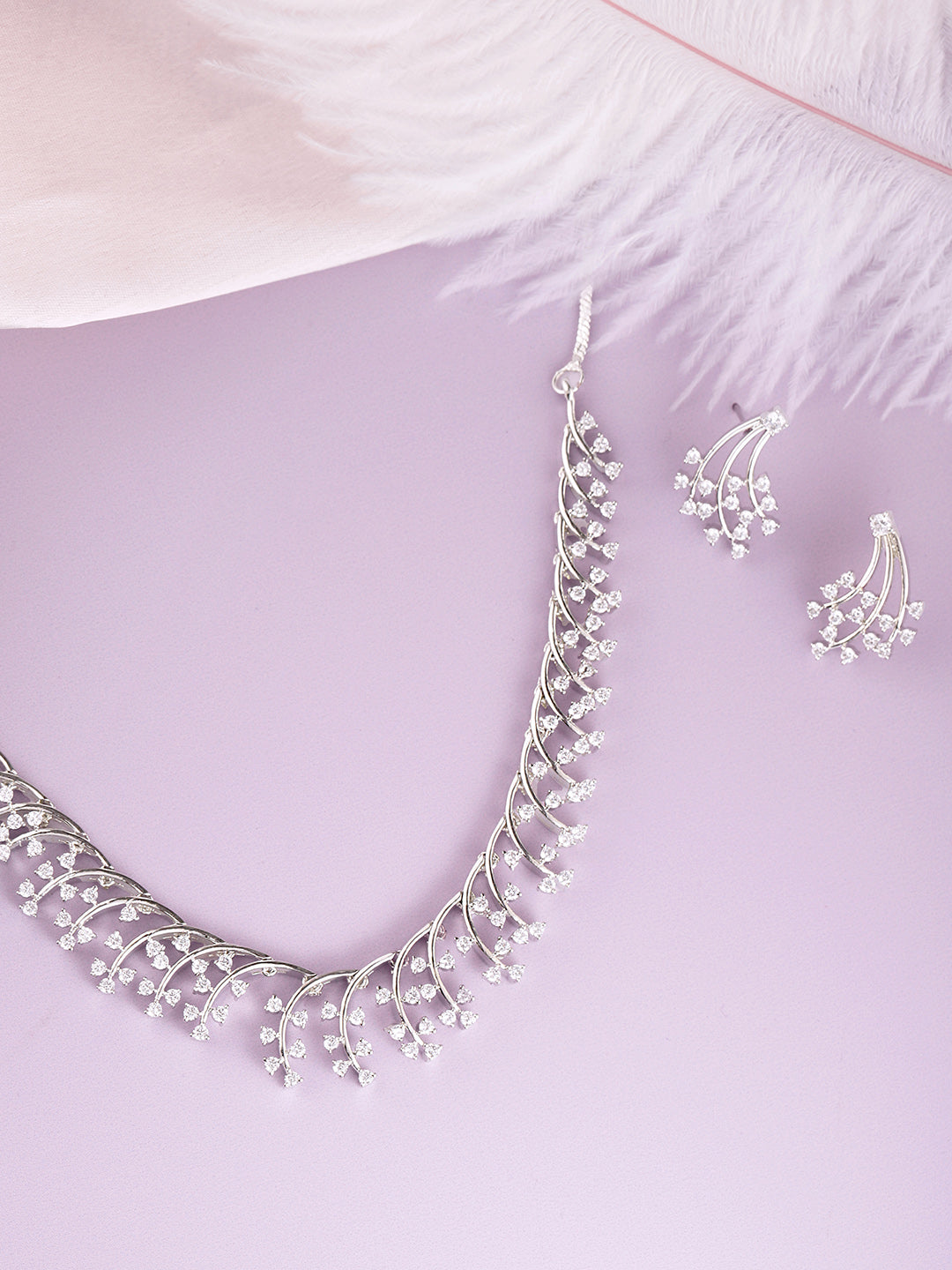 Gilded Floral Fantasy CZ Jewellery Set in Silver featuring Cubic Zirconia necklace earrings set 
