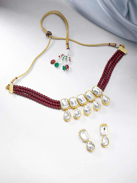 Crystal Pearl Choker Set by Peora | Elegant Pearl Fashion Jewellery

