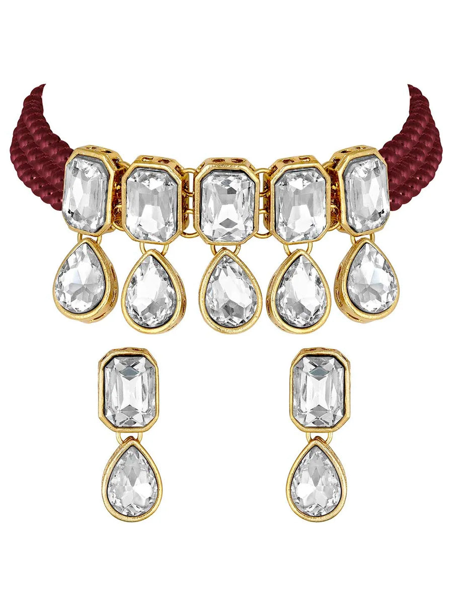 Crystal Pearl Choker Set by Peora | Elegant Pearl Fashion Jewellery

